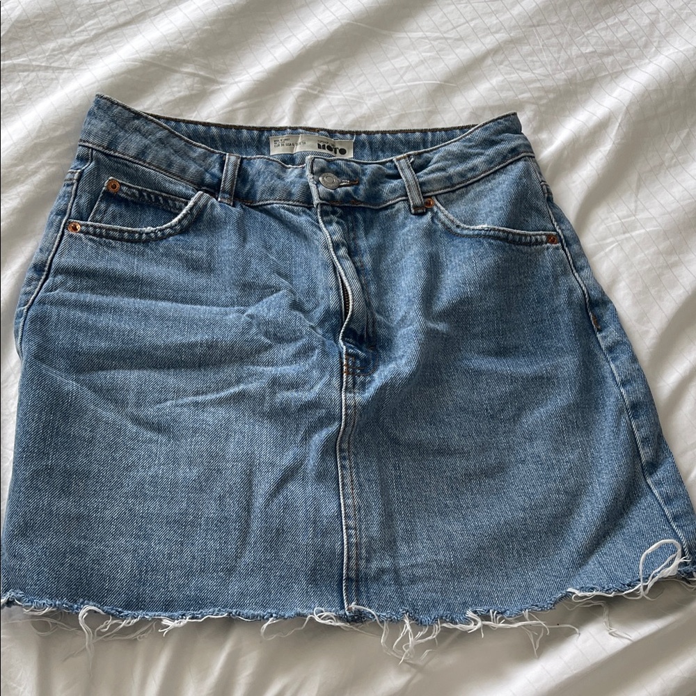 Topshop Blue Denim Mini Skirt with Raw Hem